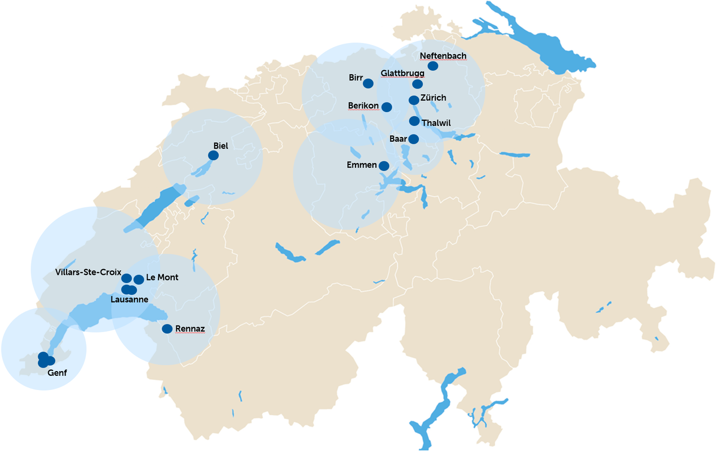 Standorte Krankentransport der TCS Suisse Ambulance Rescue