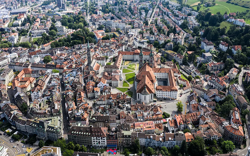 Veduta aerea dell'Abbazia di San Gallo © Schweiz Tourismus