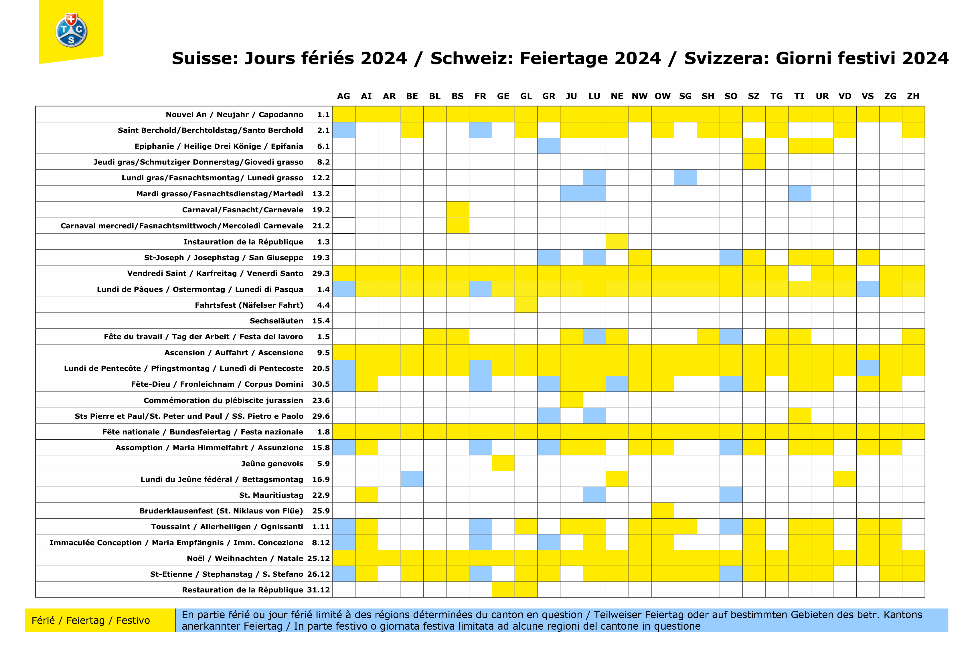 Schulferien und Feiertage in der Schweiz 202425 TCS Schweiz