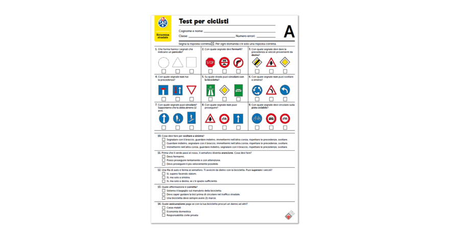 Prova per ciclisti A (6-10 anni) - Foglio A4